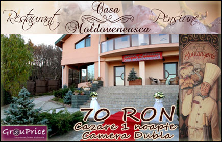 Va invitam sa va relaxati in mijlocul unei oaze de verdeata, sa savurati deliciile bucatariei moldovenesti traditionale si sa beneficiati de confortul deplin al unei CAMERE DUBLE cu baie proprie, in regim de PENSIUNE, cu 50% REDUCERE la CASA MOLDOVENEASCA din IASI