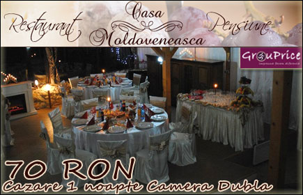 Va invitam sa va relaxati in mijlocul unei oaze de verdeata, sa savurati deliciile bucatariei moldovenesti traditionale si sa beneficiati de confortul deplin al unei CAMERE DUBLE cu baie proprie, in regim de PENSIUNE, cu 50% REDUCERE la CASA MOLDOVENEASCA din IASI