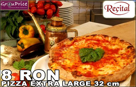 Cu doar 8 RON va invitam in IASI la o delicoasa PIZZA EXTRA LARGE (32 cm), la alegere dintre TON, SALAMI, PUI, CAPRICIOSA sau VEGETARIANA, la faimosul RESTAURANT RECITAL