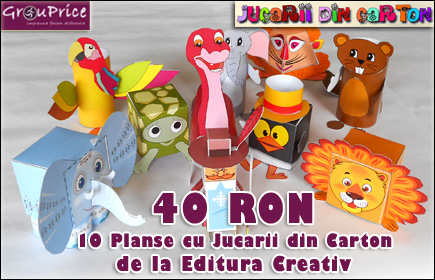 Pentru copilul tau! Cu numai 40 Ron ii poti cumpara 10 Planse Colorate din care copilul va obtine 10 Jucarii foarte Frumoase din Carton, livrarea inclusa in pret!