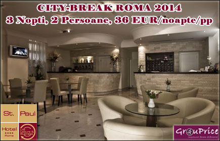 Viziteaza Roma in 2014 cu doar 36 EUR pe zi! Sejur de 3 nopti pentru 2 Persoane la Hotel Saint Paul Rome**** cu Mic Dejun si WiFi gratuit incluse! Valabilitate in lunie APRILIE, MAI, IUNIE, SEPTEMBRIE si OCTOMBRIE 2014!